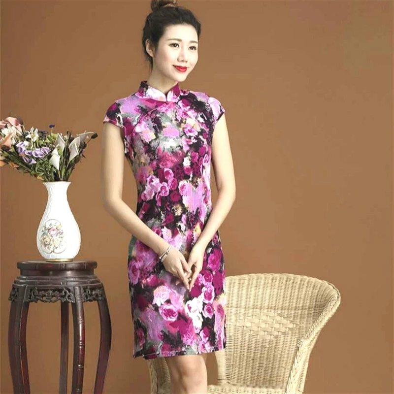Sheng Coco Новинка Фиолетовый Cheongsam Qipao платья новый узор женщина темперамент Печать