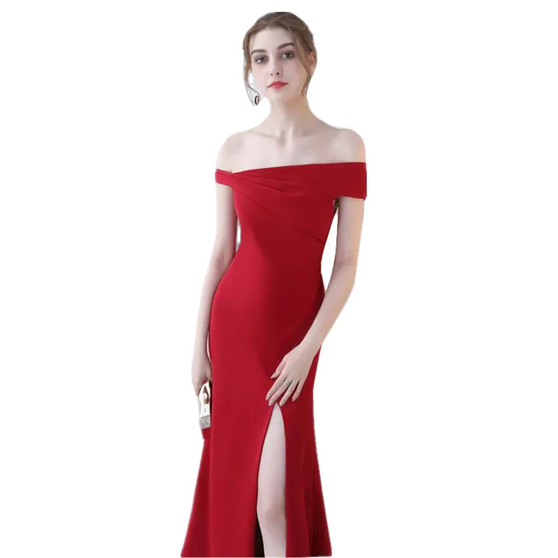 Новинка 2017 классическое длинное облегающее платье с открытыми плечами и Боковым