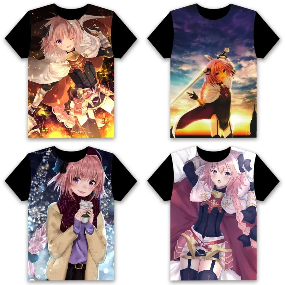 Футболка Аниме Манга Fate/Apocrypha Astolfo с принтом Косплей короткий рукав для женщин и мужчин Черная футболка Топы Повседневная летняя забавная рубашка