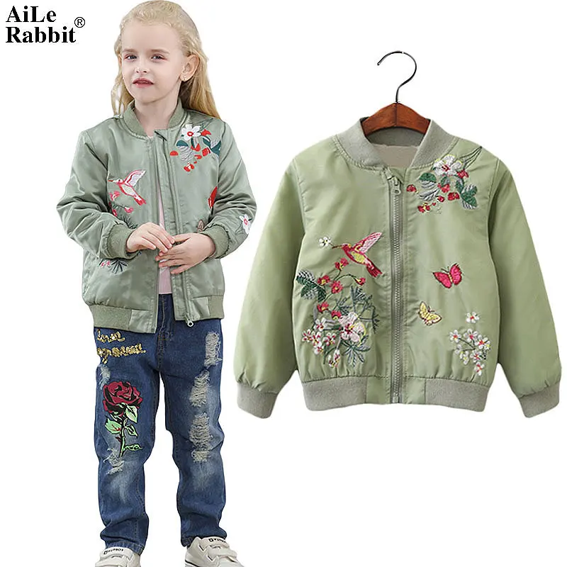 Детская куртка с длинным рукавом и вышивкой цветочным принтом|girl winter|girls jacket