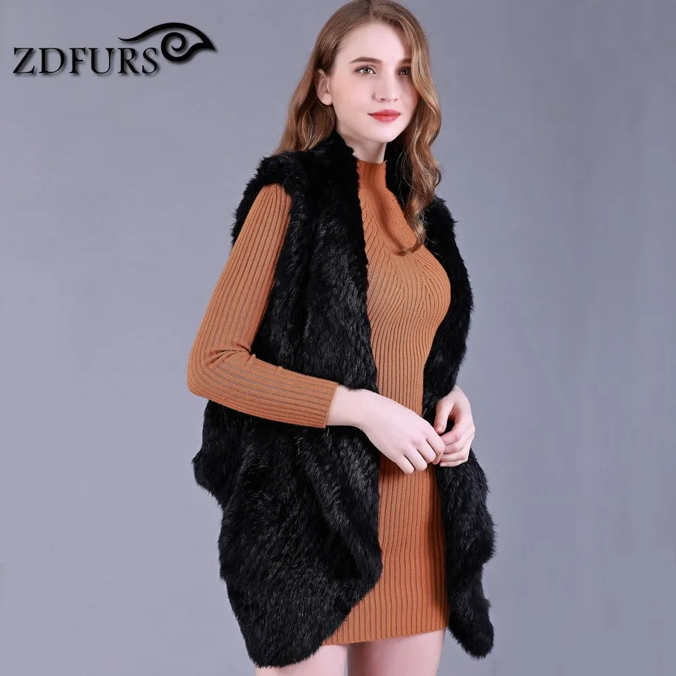ZDFURS * Новинка зимы вязаное изделие ручной работы из кроличьего меха жилеты без