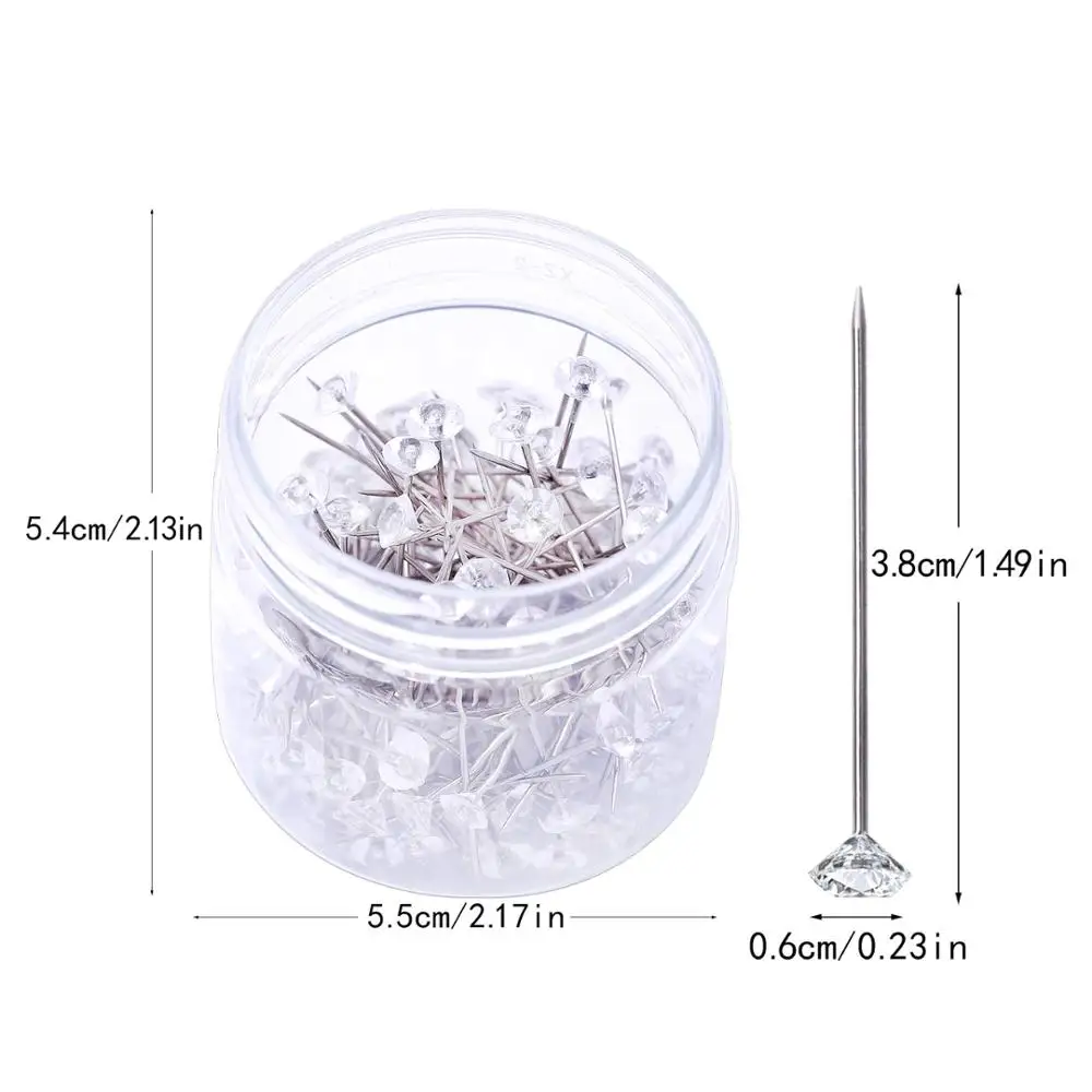 150pcs 0.6x3.8cm LMDZ 4 размера 100/150 шт блестящие Алмазные шпильки с кристаллами, свадебные корсаж-бутоньерка, цветочный букет, булавки в пластиковой коробке - Цвет: 150pcs 0.6x3.8cm