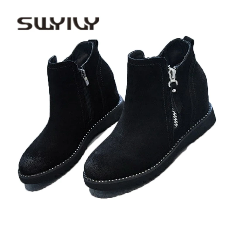SWYIVY/ботильоны из коровьей замши; женская обувь; коллекция года; женская зимняя обувь; женские зимние ботинки, увеличивающие рост; женские ботинки на платформе