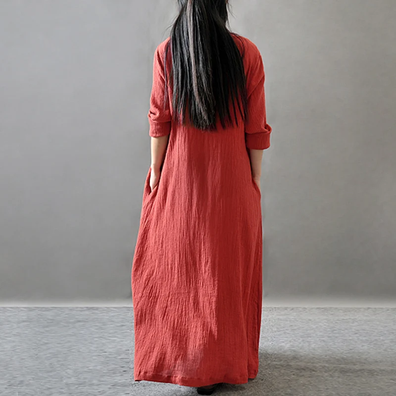 Женское повседневное свободное платье Anself однотонное хлопковое льняное с v