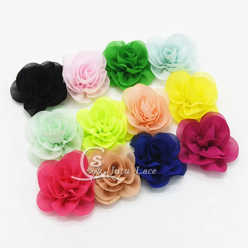 

25pcs /lot mini 6cm chiffon shabby flower headbands flowers Girls Hair Accessories wholesale handmade fabric rose flowers