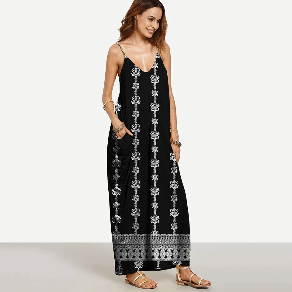 Летний женский сарафан без рукавов с v образным вырезом Свободное длинное