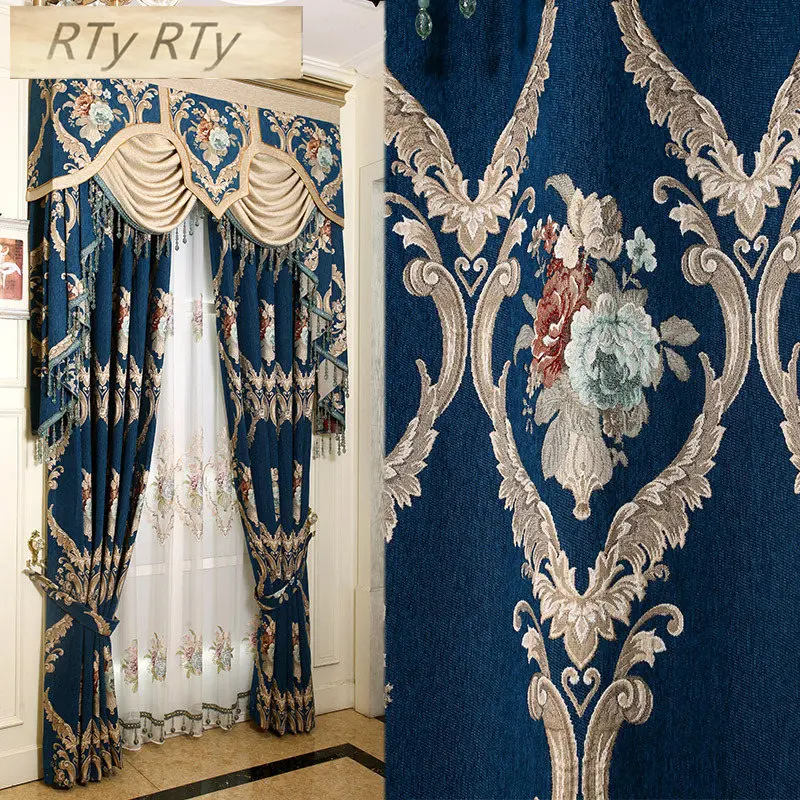 

Luxury villa 3D embossed jacquard shading living room curtains for matching embroidery peacock tulle for bedroom star hotel