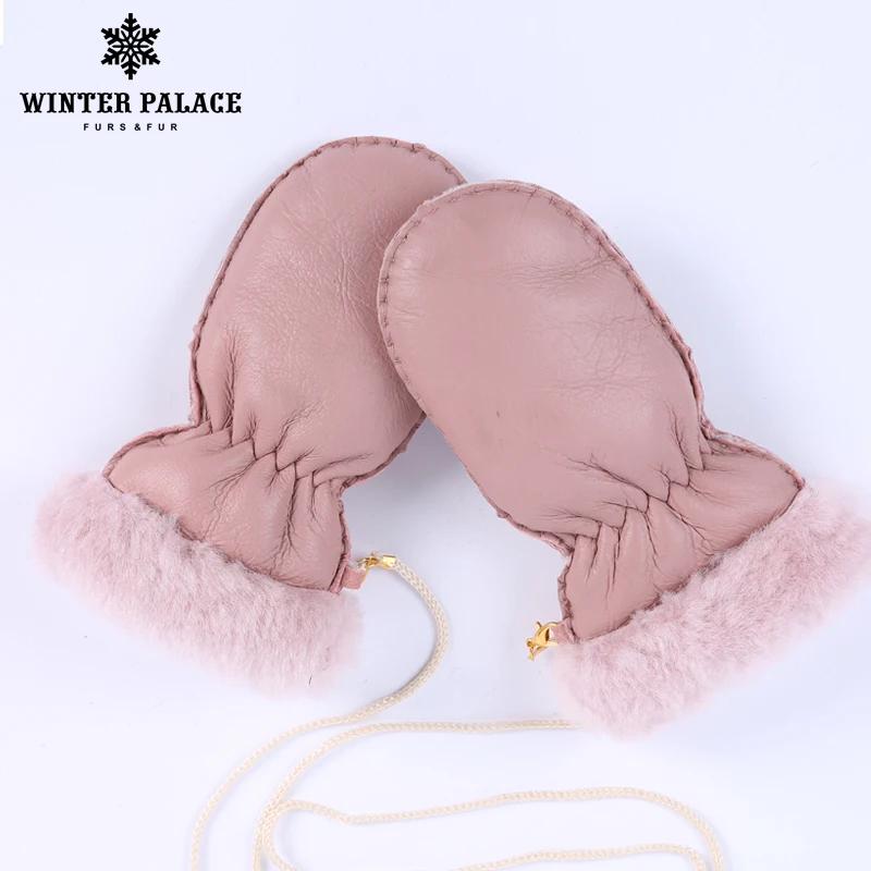 2017 новые тёплые варежки для детей натуральные овчины милые перчатки ЗИМНИЙ ДВОЕЦ