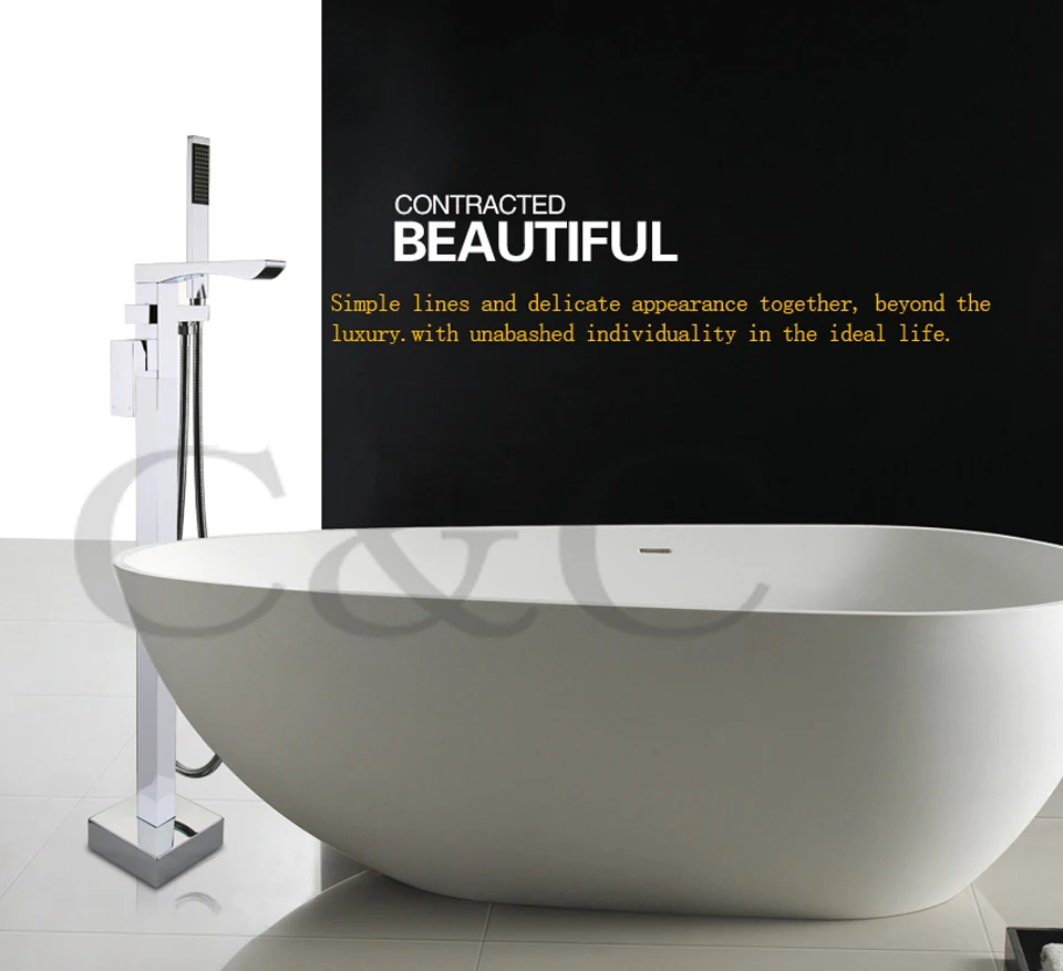 

Bathroom Bathtub Floor Stand Waterfall Mixer Faucet Tap Set & Hand Held Shower Chrome Solid Brass Wholesale Free Shipping 6201