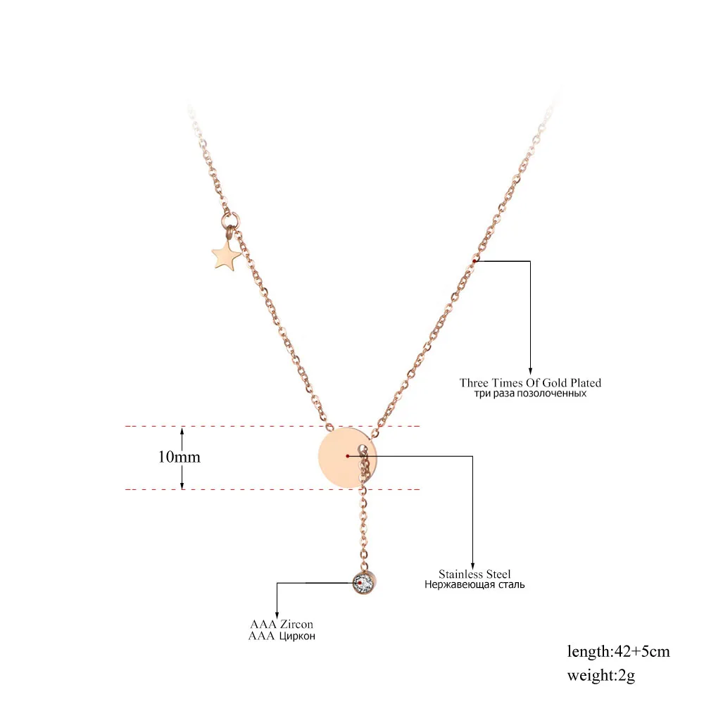 JeeMango Office Stainless Steel Round Tag Star Pendant Necklaces Jewelry Trendy Rhinestone Chokers Necklace For Women N19014 | Украшения и