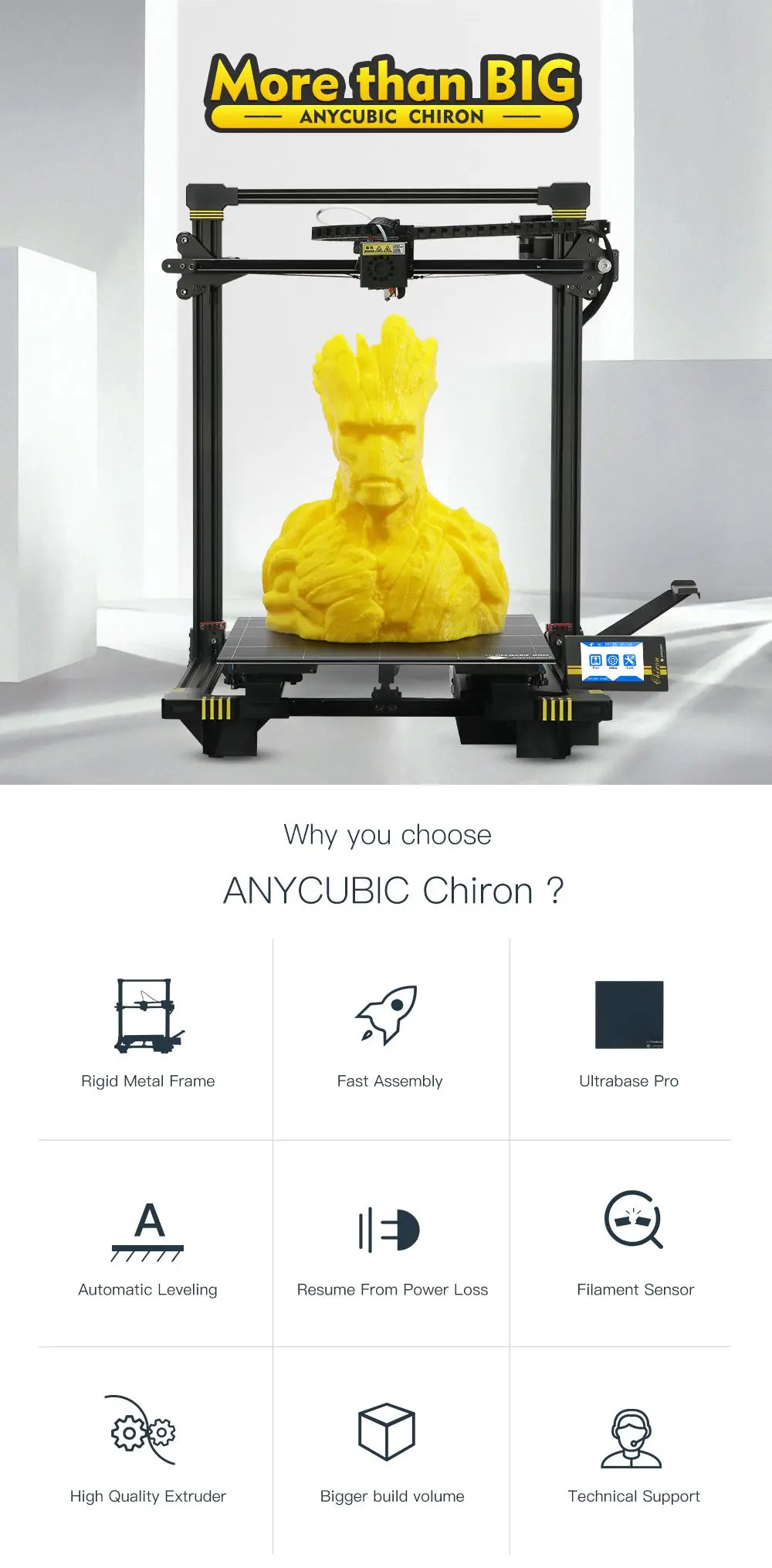 ANYCUBIC Chiron 3d принтер большого размера плюс 400x400x450 мм экструдер двойной Z Axisolor PLA нитей комплект Impressora 3d Drucker