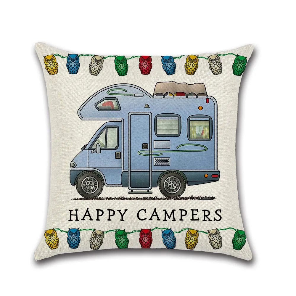 Happy Campers Автомобильная наволочка из хлопка и льна для дивана домашняя