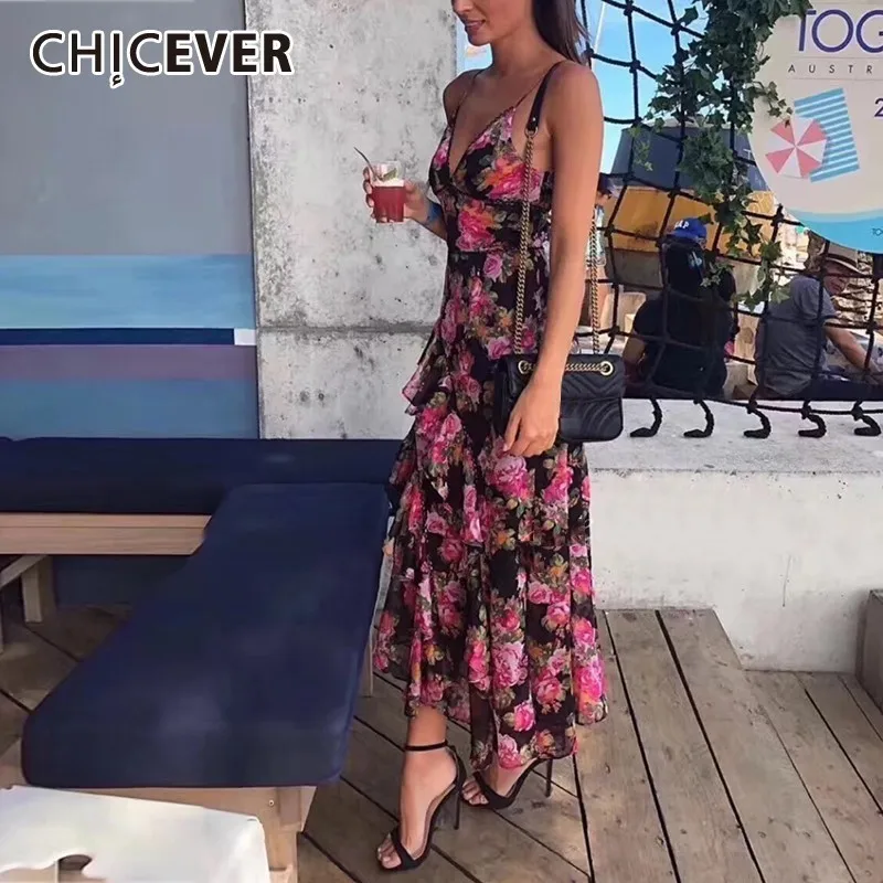 CHICEVER сексуальное платье с открытыми плечами и принтом женское v образным вырезом