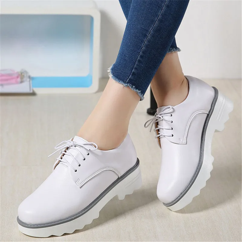 

feiyitu Spring Women Flat Platform Shoes Oxfords Genuine Leather Lace Up Flats Shoes Female Casual Creepers Heels Ladies Shoes