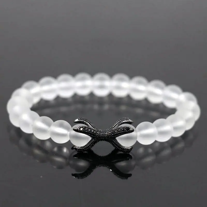 BPPCCR Matte Crystal Clear Beads 8mm Double-sided eagle claw Micro Pave CZ Octopus beaded Men Women luxurious Chakra bracelets | Плетеные
