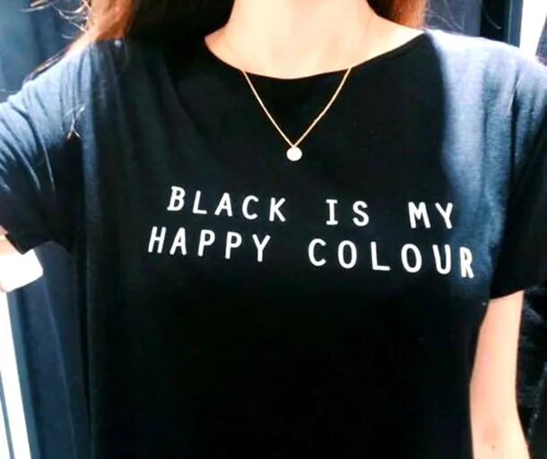 Женская футболка с надписью Black Is My Happy color хлопковая забавная Повседневная