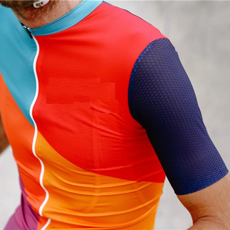 Air mesh cycling jersey men 2019 Breathable short sleeve cycle wear Super light MTB BMX sport wear Color stitching pattern