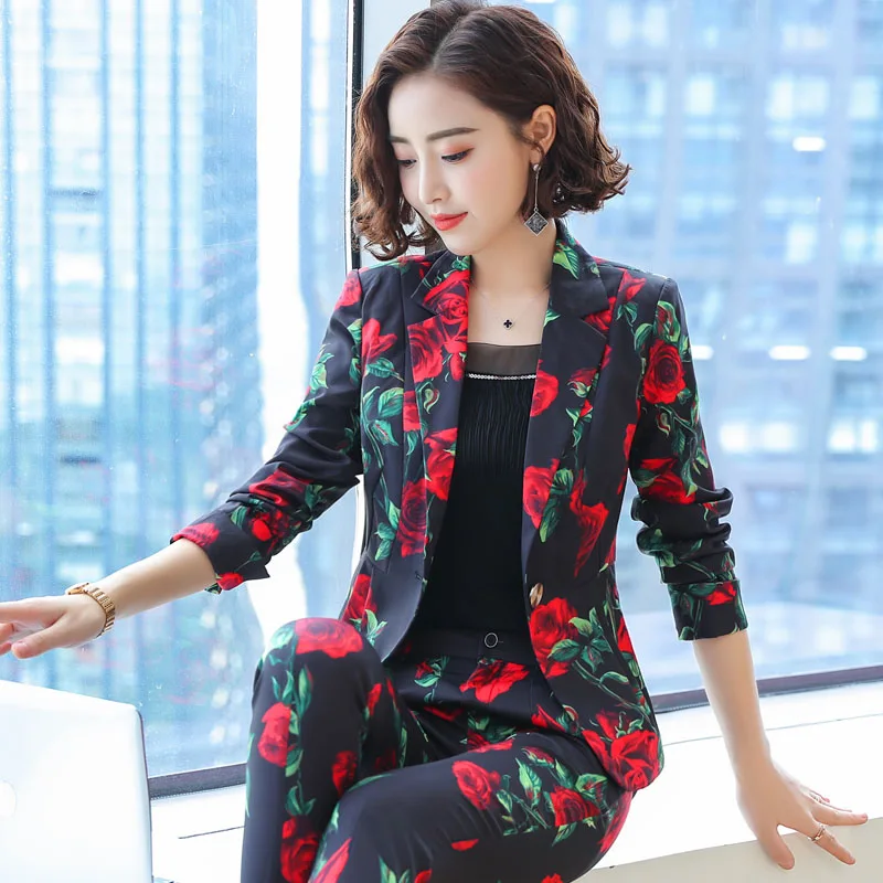 

woman Work Pant Suits OL 2 Piece Sets Blazer Jacket+Zipper Trousers Suit Women Outfits Feminino Spring Office Lady Pant Suits
