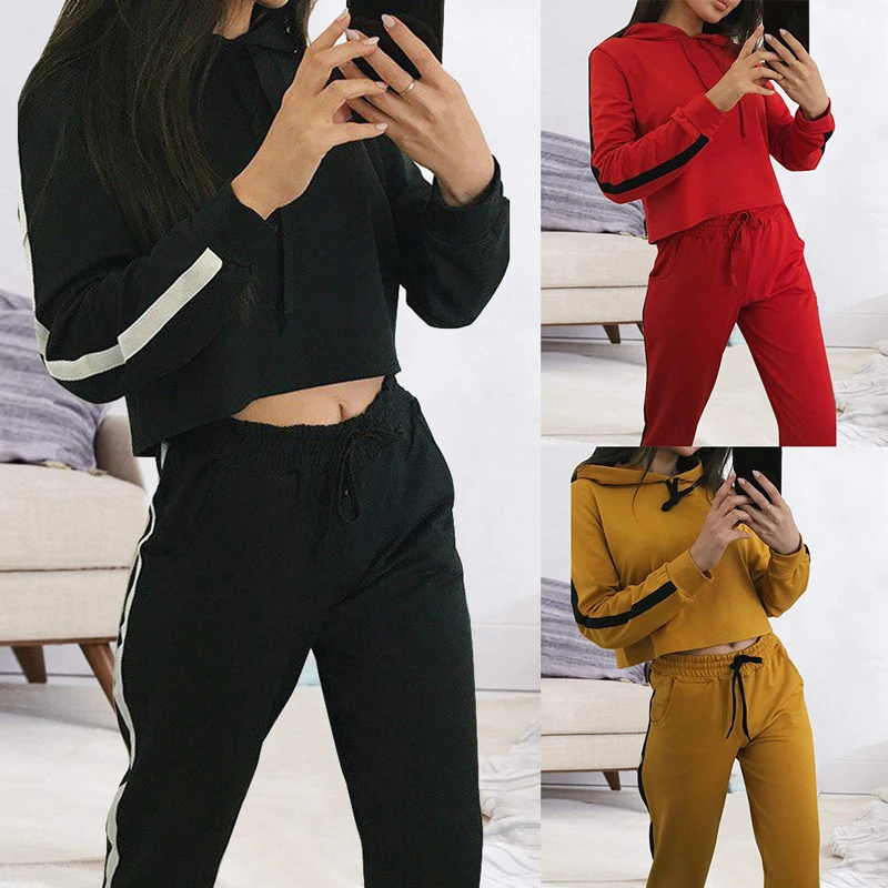 Женский спортивный костюм в полоску Vertvie повседневный из 2 предметов с капюшоном