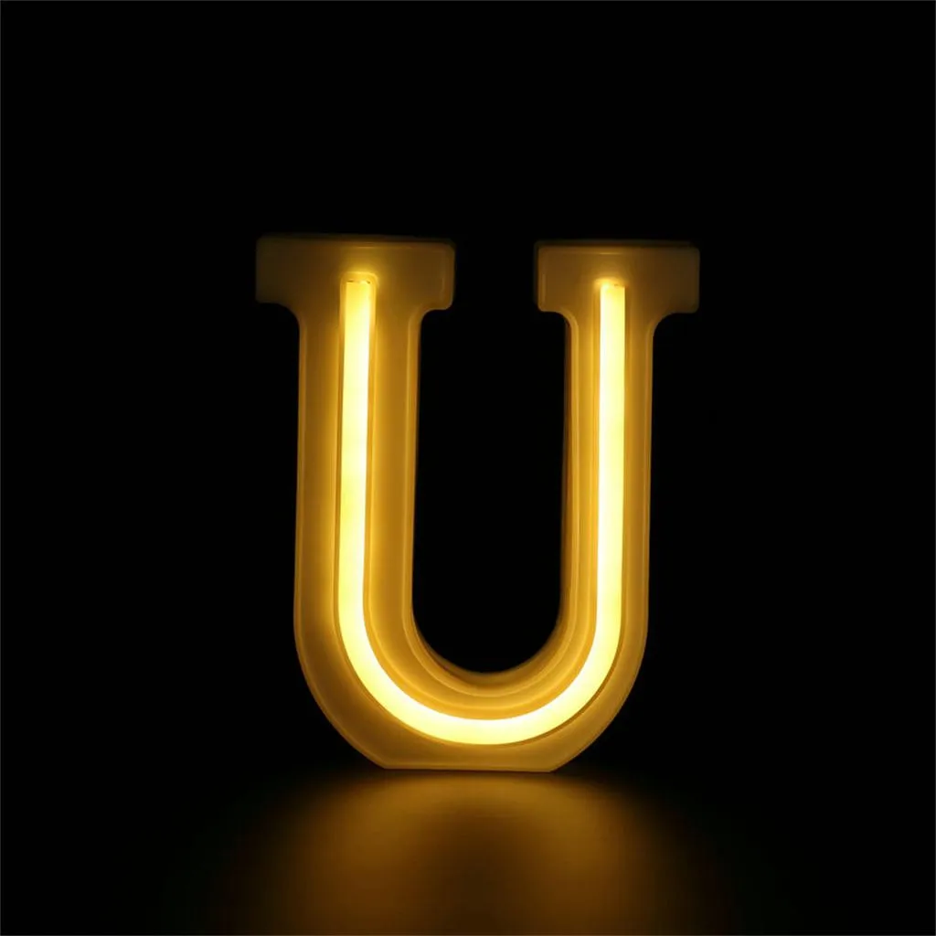 U Светодиодный светильник с буквенным алфавитом, с надписью, с USB, Романтический, сделай сам, светящийся, белый, пластиковый, с буквами, висящий, A-Z и свадебные светильники - Цвет: U