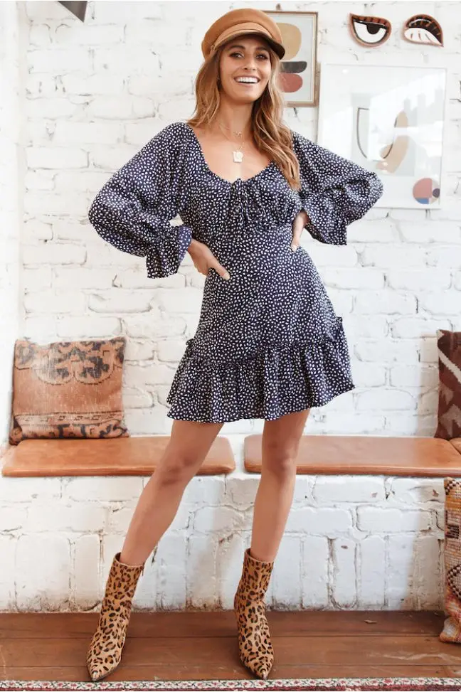 Женские платья лето 2019 модное платье в горошек с расклешенными рукавами и рюшами