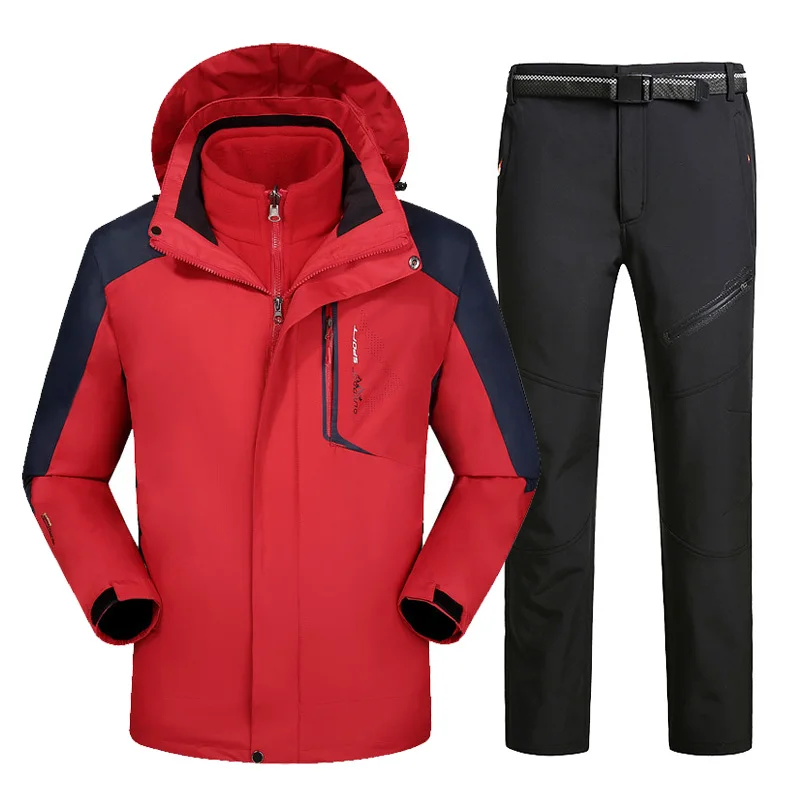 red black pant Moutain, Мужская лыжная одежда, водонепроницаемая походная куртка, куртка для сноуборда, лыжный костюм, мужские зимние куртки большого размера плюс - Цвет: red black pant