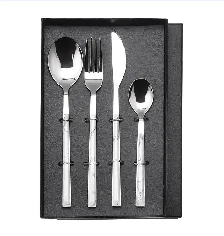 4pcs for 1 set 4 шт. Западный портативный набор столовых приборов 304 нержавеющая сталь набор посуды с деревянной мраморной ручкой нож набор посуды - Цвет: 4pcs for 1 set