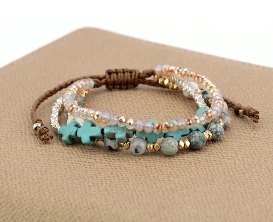 Модный оникс Кристалл Крест Шарм шнур плетеный браслет Бохо штабелируемые