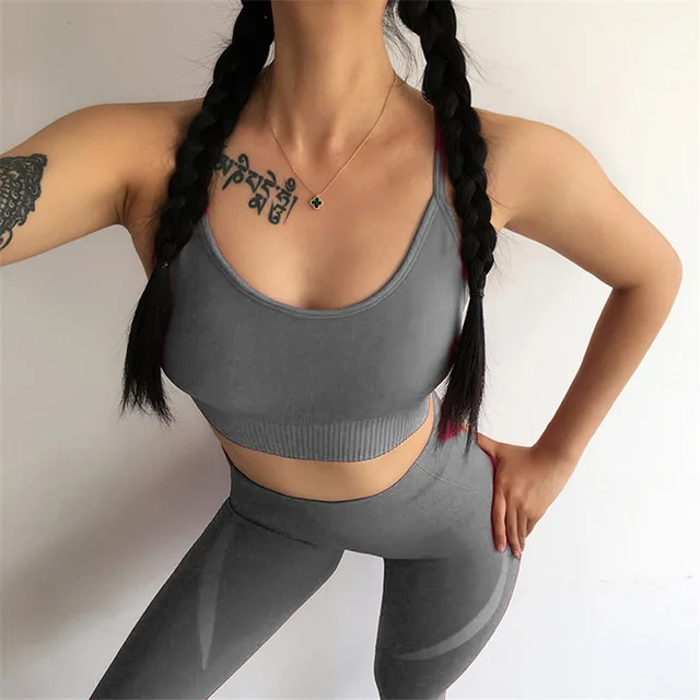 gray Peeli комплект из 2 предметов для йоги, спортивная одежда, женский спортивный костюм, одежда для фитнеса, тренажерного зала, бесшовный спортивный бюстгальтер, леггинсы, тренировочные костюмы для бега - Цвет: gray