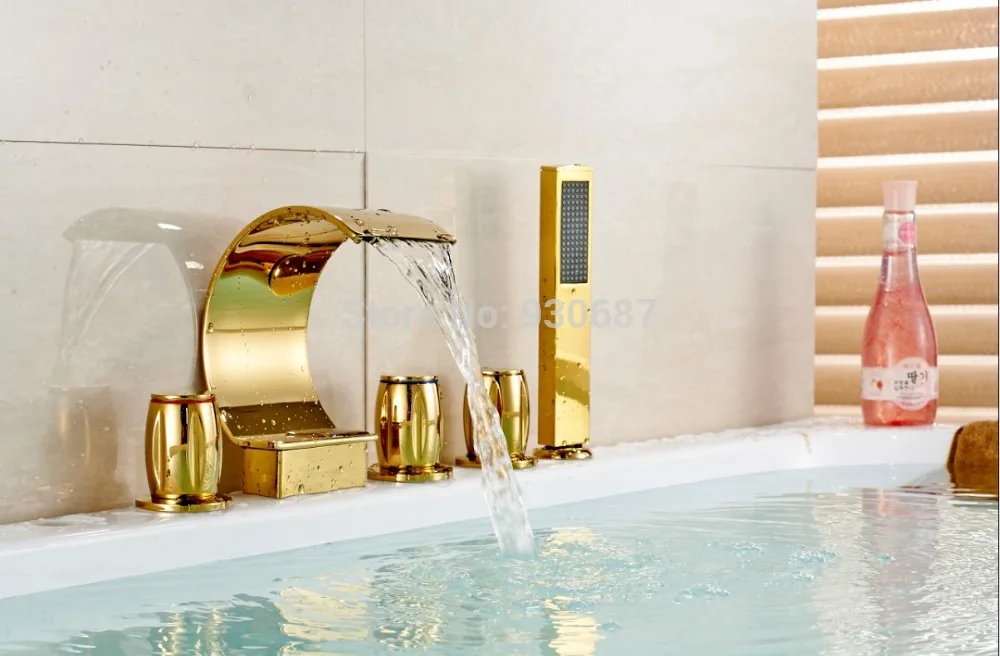 5 шт. золотой кран для ванной с тремя ручками крепления на палубе смеситель|faucet