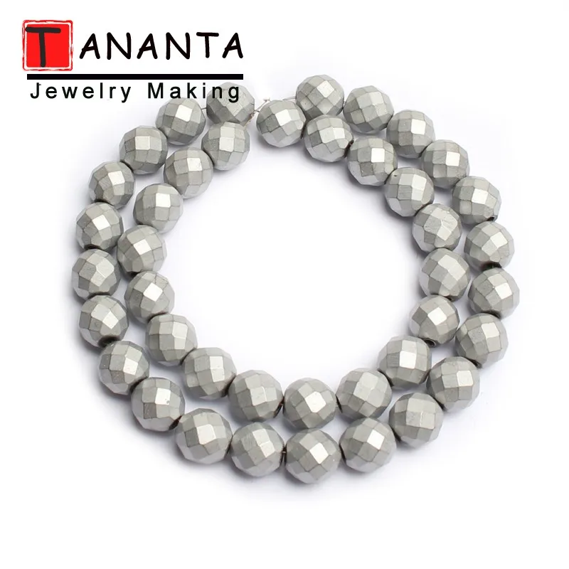 Matte Faceted Silver Бусины из натурального камня граненые матовые розовые золотые черные гематитовые Круглые бусины для самостоятельного изготовления ювелирных изделий браслет ожерелье 4 6 8 10 мм 15'' - Цвет: Matte Faceted Silver