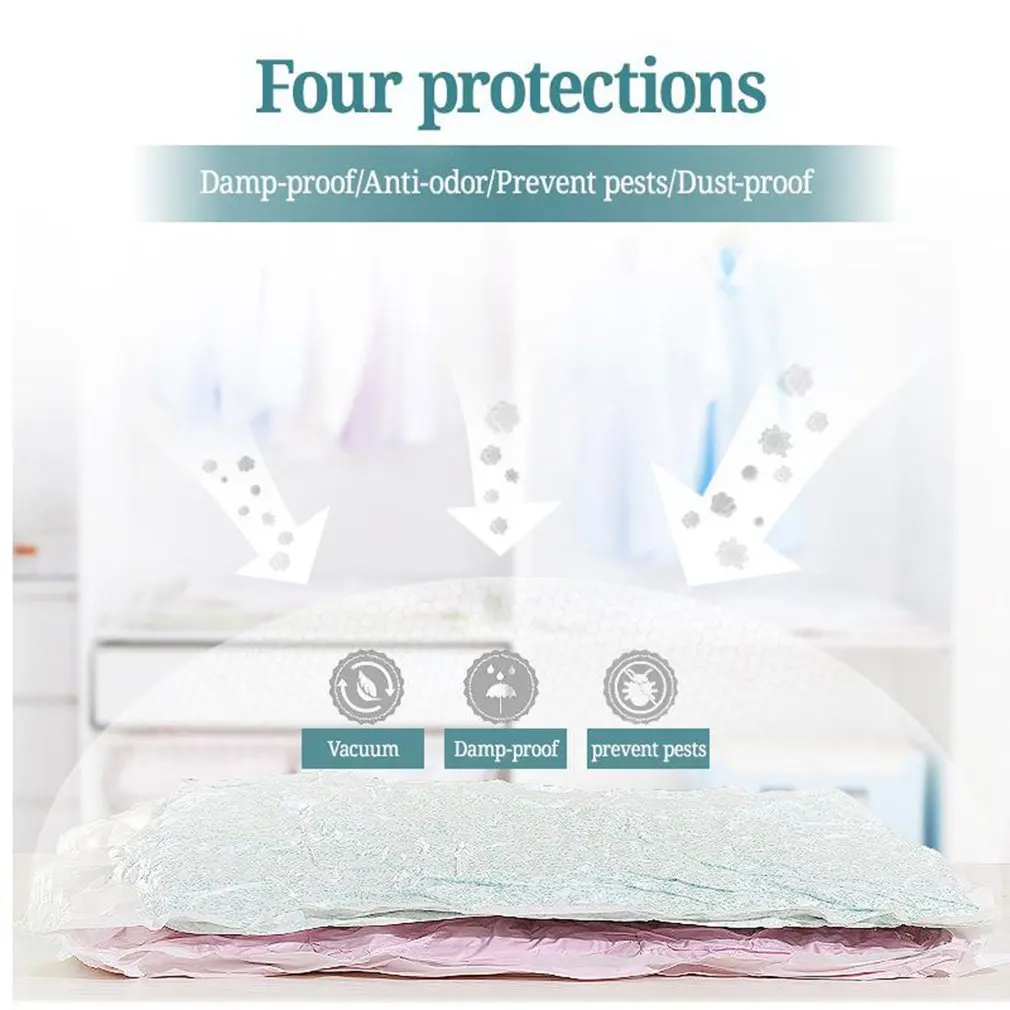 Convenient Manual Pump StorageVacuum Storage Bags Transparent Vacuum Clothes Bag Quilt Compression Suit wardrobe | Дом и сад