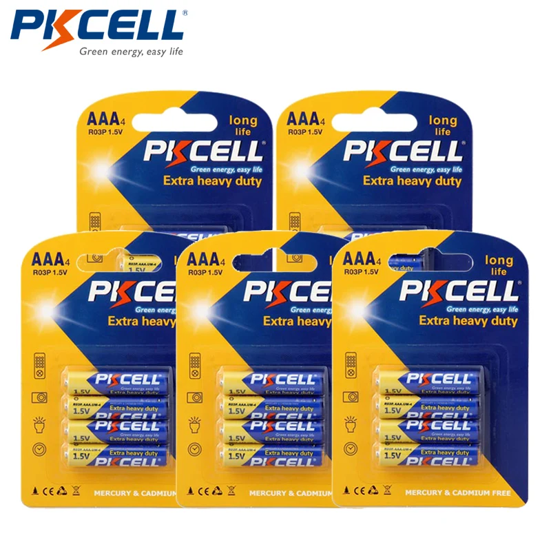 20 шт. PKCELL 1 5 в AAA R03P Первичная батарея из углеродного цинка равна UM4 MN2400 LR03 SUM4 LR3 для
