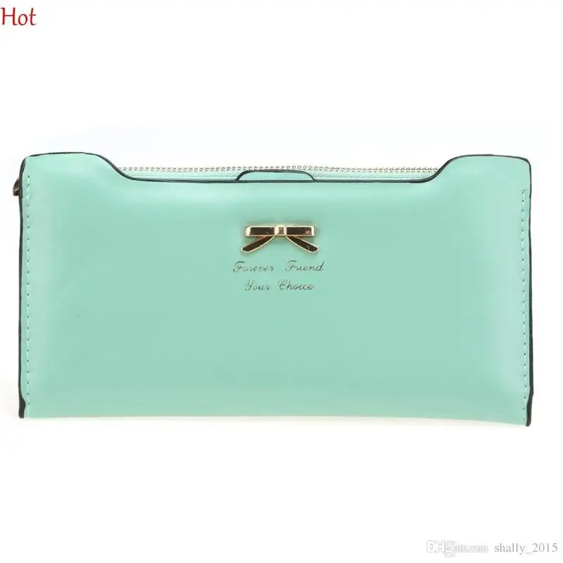 Хит продаж женские кошельки кошелек Дамская мода яркие цвета с бантом кожаный