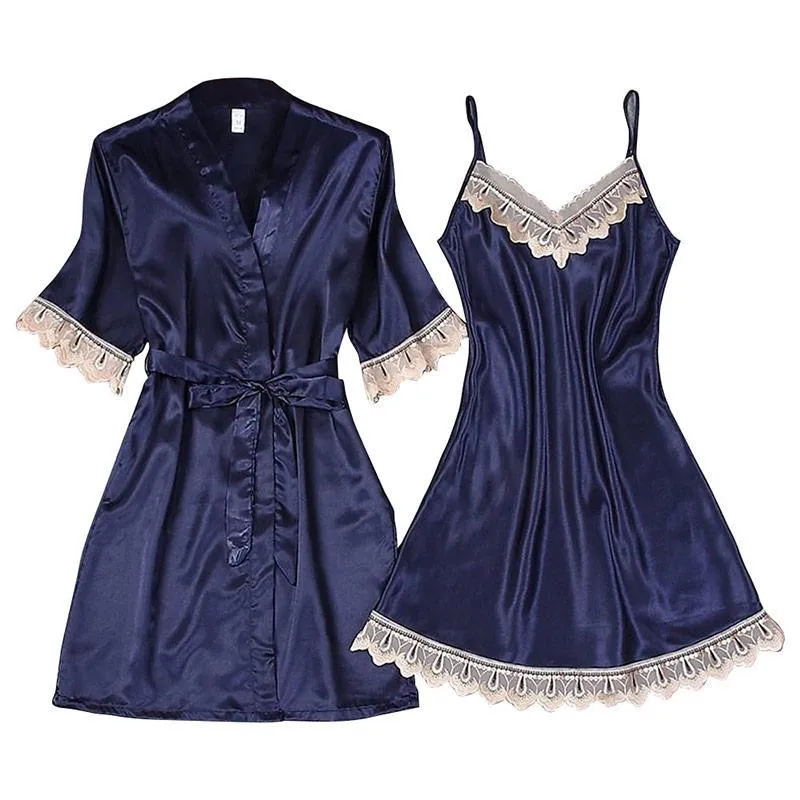 2 шт. женское сексуальное мягкое удобное атласное кружевное ночное белье летняя