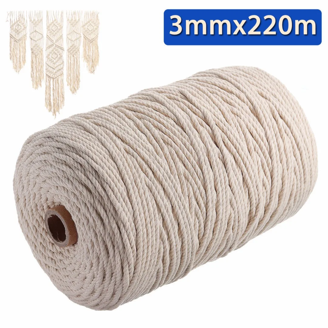 

New 3mm*220m Natural Beige Cotton Twist Cord Rope Artisan Craft Macrame String