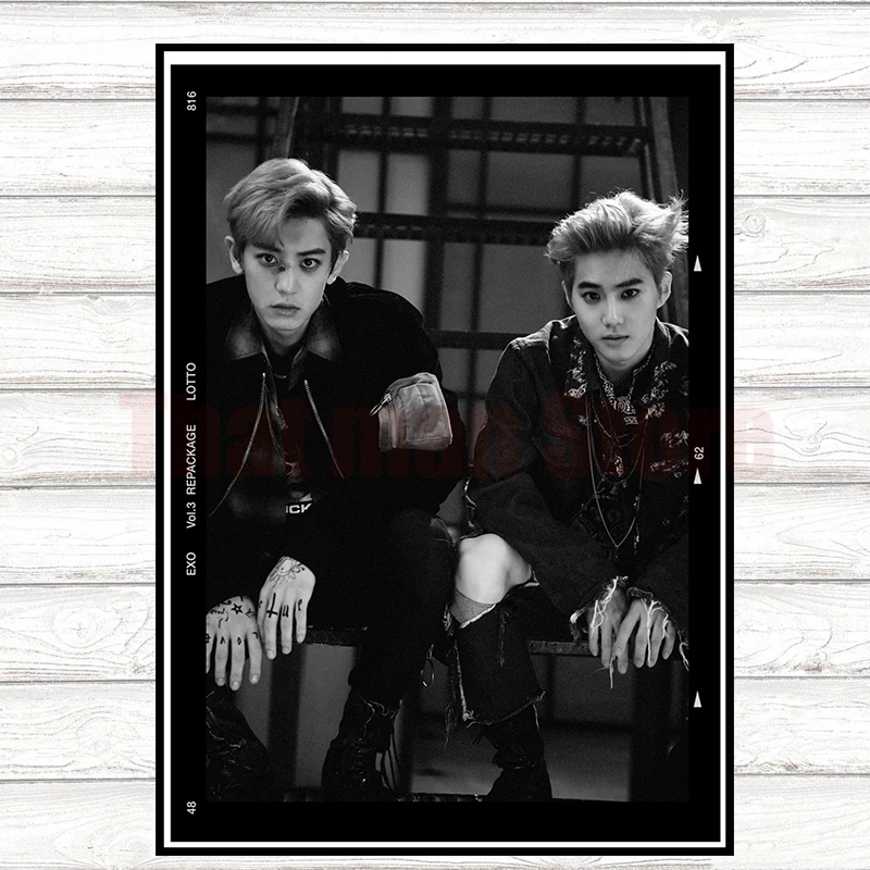 EXO LOTTO плакаты K-Pop Dance-Pop настенные наклейки белая мелованная бумага декоративные картины - Цвет: Серебристый