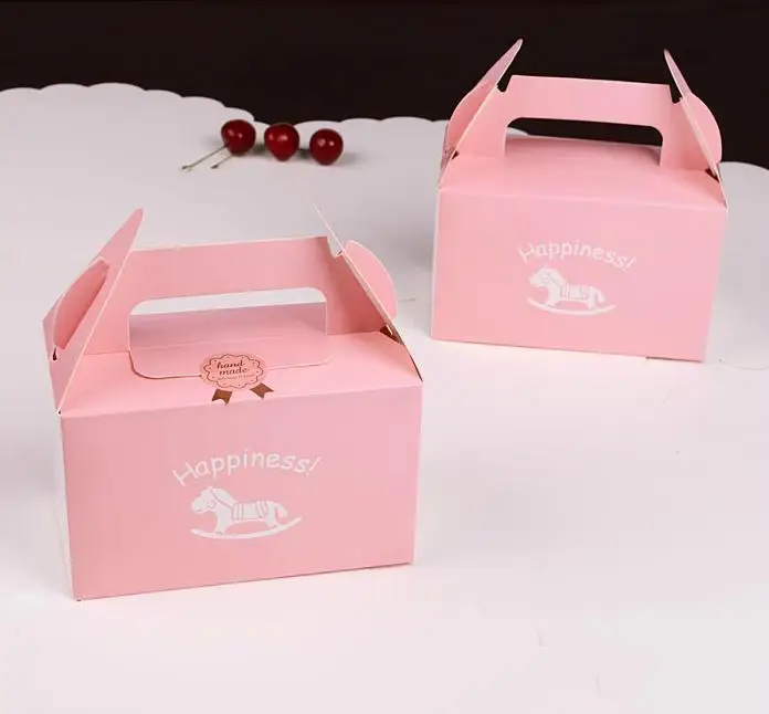 2 шт. коробка для кексов с ручкой окна Розовая лошадь крафт бумага подарочная