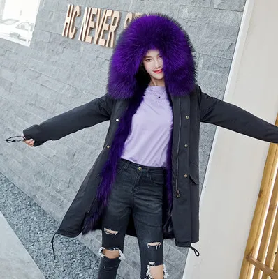 New Winter Jacket Women Coat Detachable 3 In 1 Outerwear Natural Real Raccoon Fur Collar Streetwear Parkas Casual Luxury - Цвет: 11
