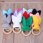 Деревянное кольцо для прорезывания зубов с изгибом из гофрированного материала Bunny грызунок в форме уха, подарок для душа