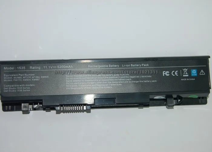 Аккумулятор 4400 мАч для Dell Studio 1535 1536 1537 1555 1557 1558 PP33L PP39L 312-0701 312-0702 A2990667 KM958 KM965 MT264 WU946 |