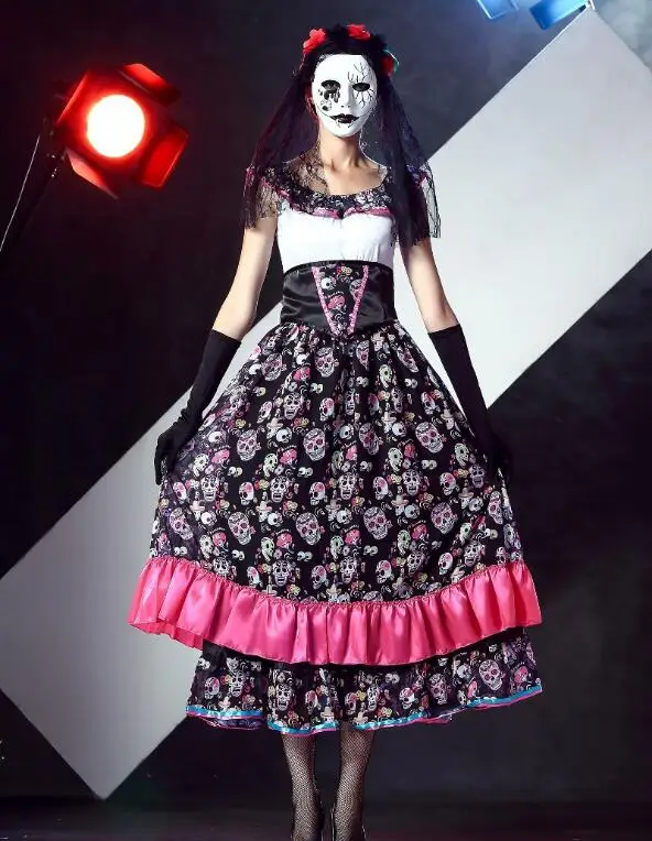 Новинка взрослый костюм Скелет день мертвецов женский сексуальный сахарный