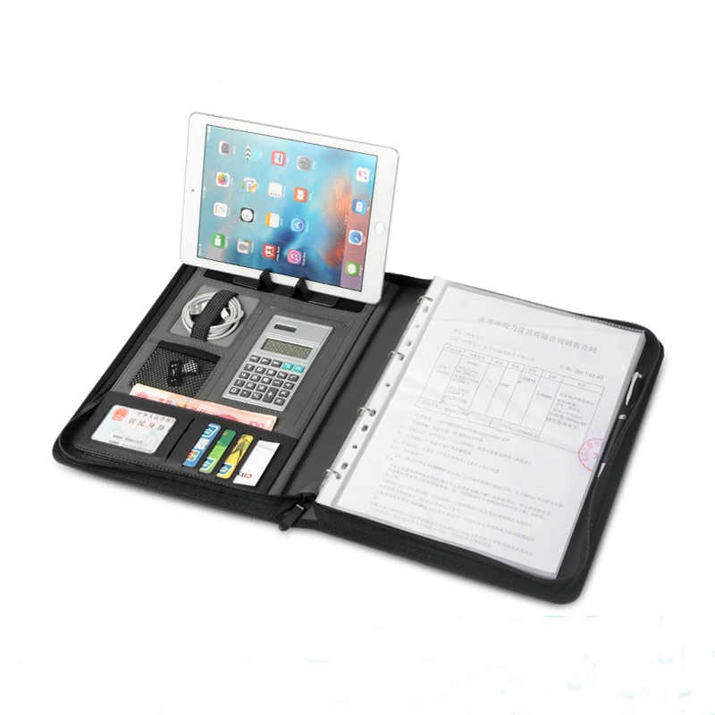 А4 молния Бизнес кожаная сумка менеджера для документов padfolio портфель с кольцом