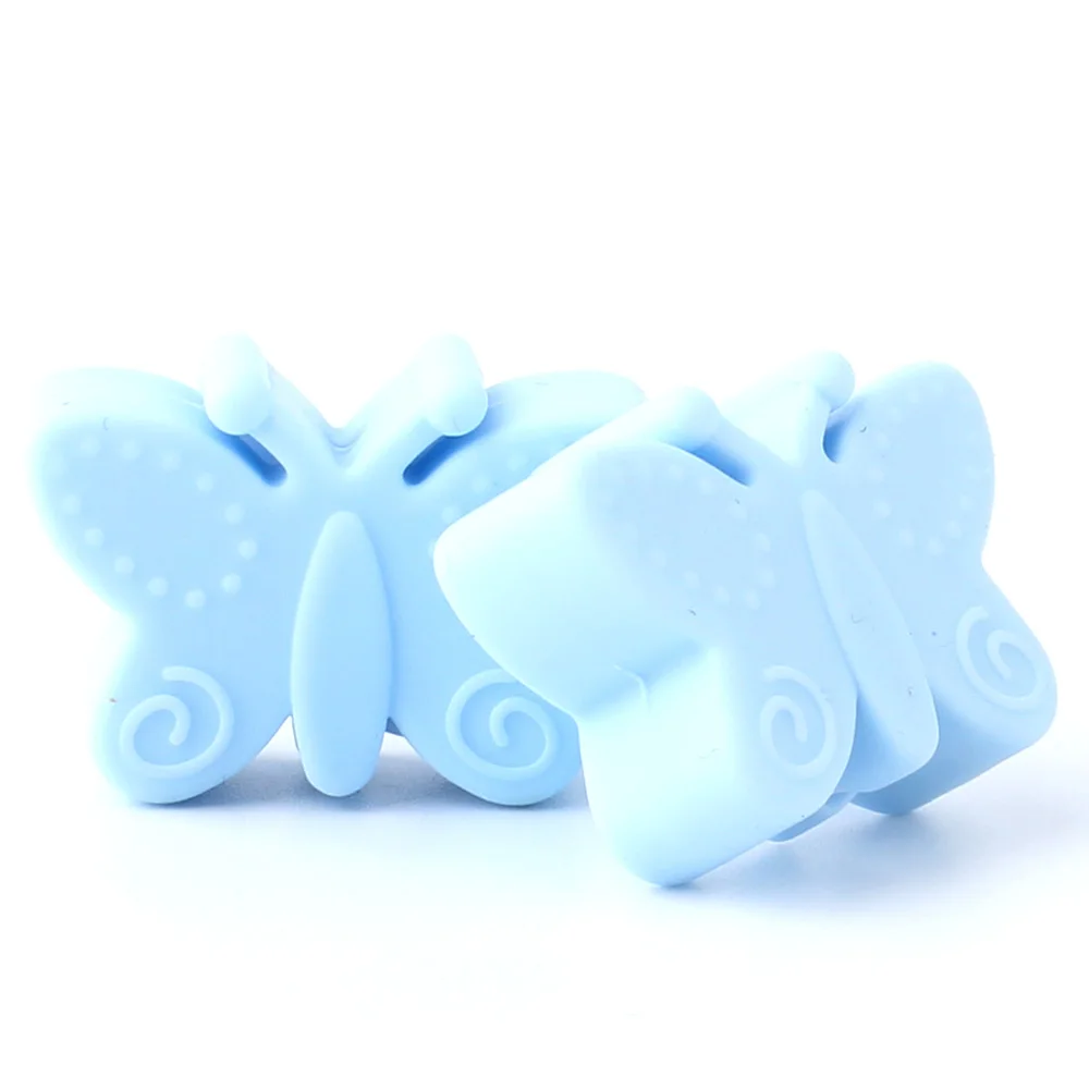 57 Pastel blue Keep& Grow 10 шт силиконовые бусины в виде бабочек, Детские Прорезыватели для зубов, BPA Free, Детские Прорезыватели, бусы для кормления ребенка, ожерелье, аксессуары - Цвет: 57 Pastel blue