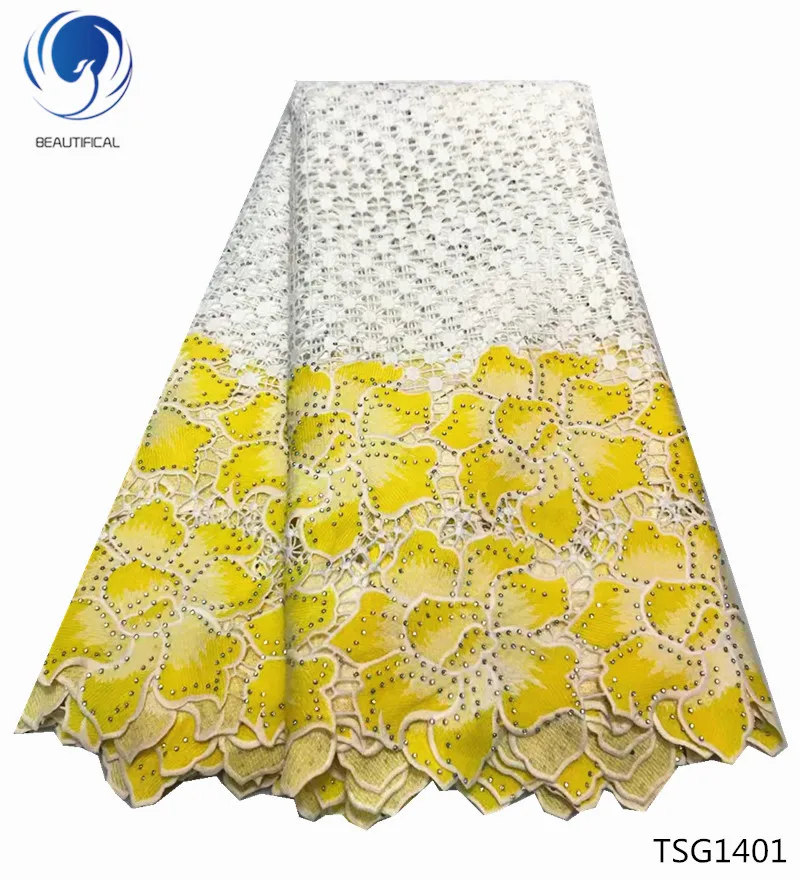 BEAUTIFICAL guipure stones lace fabrics 2019 water soluble cord Lotus design for women dress 5yards/lot TSG14 | Дом и сад