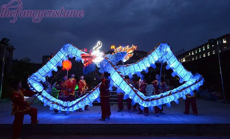 18m Length Size 4  blue silk clothes illuminant LED light  Chinese DRAGON DANCE ORIGINAL Folk Spring Festival parade  Costume