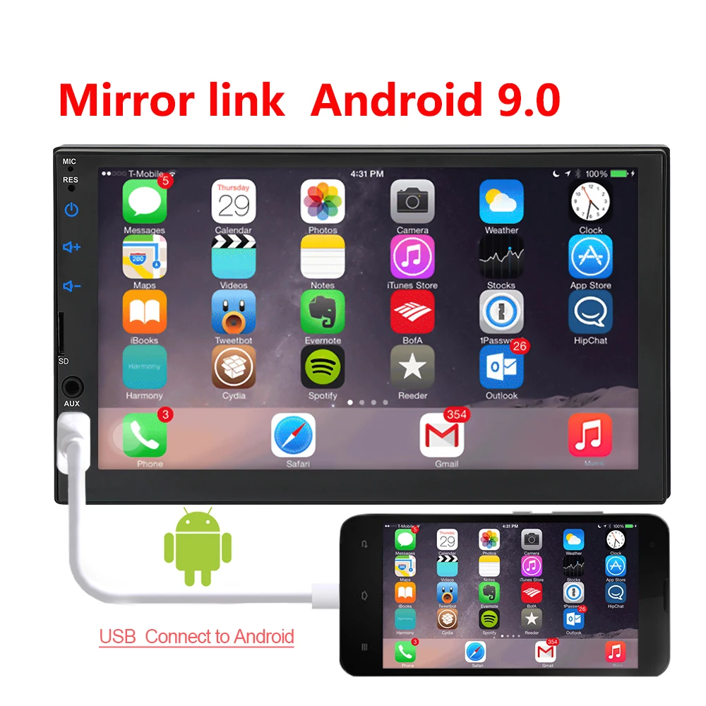 Автомагнитола mirrorlink 2 din 7 &quotHD сенсорный экран плеер Android 9 Iphone MP5/SD/FM/MP4/USB/AUX/Bluetooth