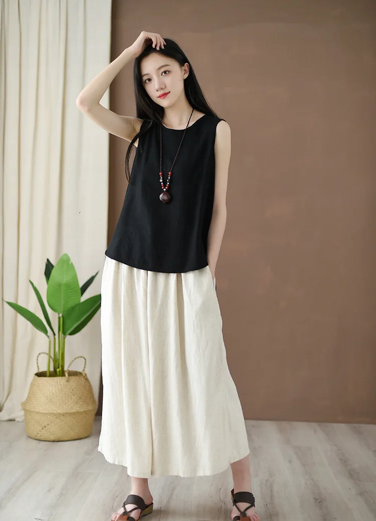 OriGoods Linen Tank Top Women Loose Casual Summer Tank Tops Solid Black White Yellow Red White Tank top Kawaii Cute Tops C223