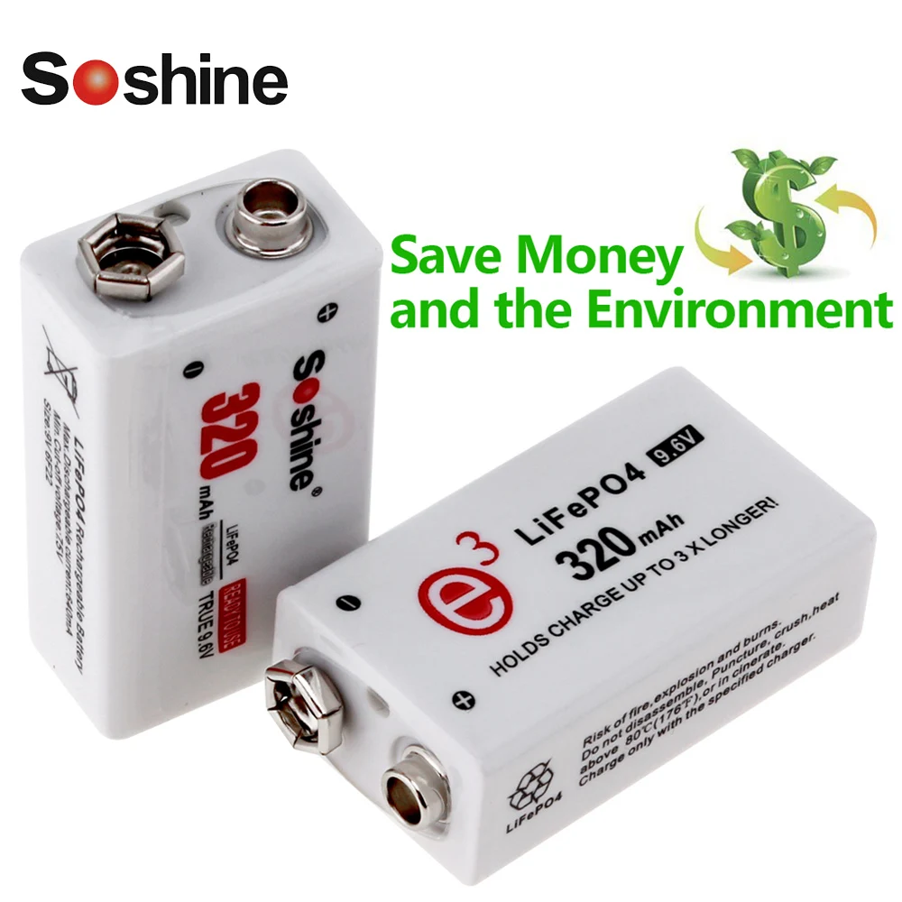 2 шт./лот Soshine 9V 6F22 Перезаряжаемые Батарея 320 mаh 9В LiFePO4 + Портативный компактная