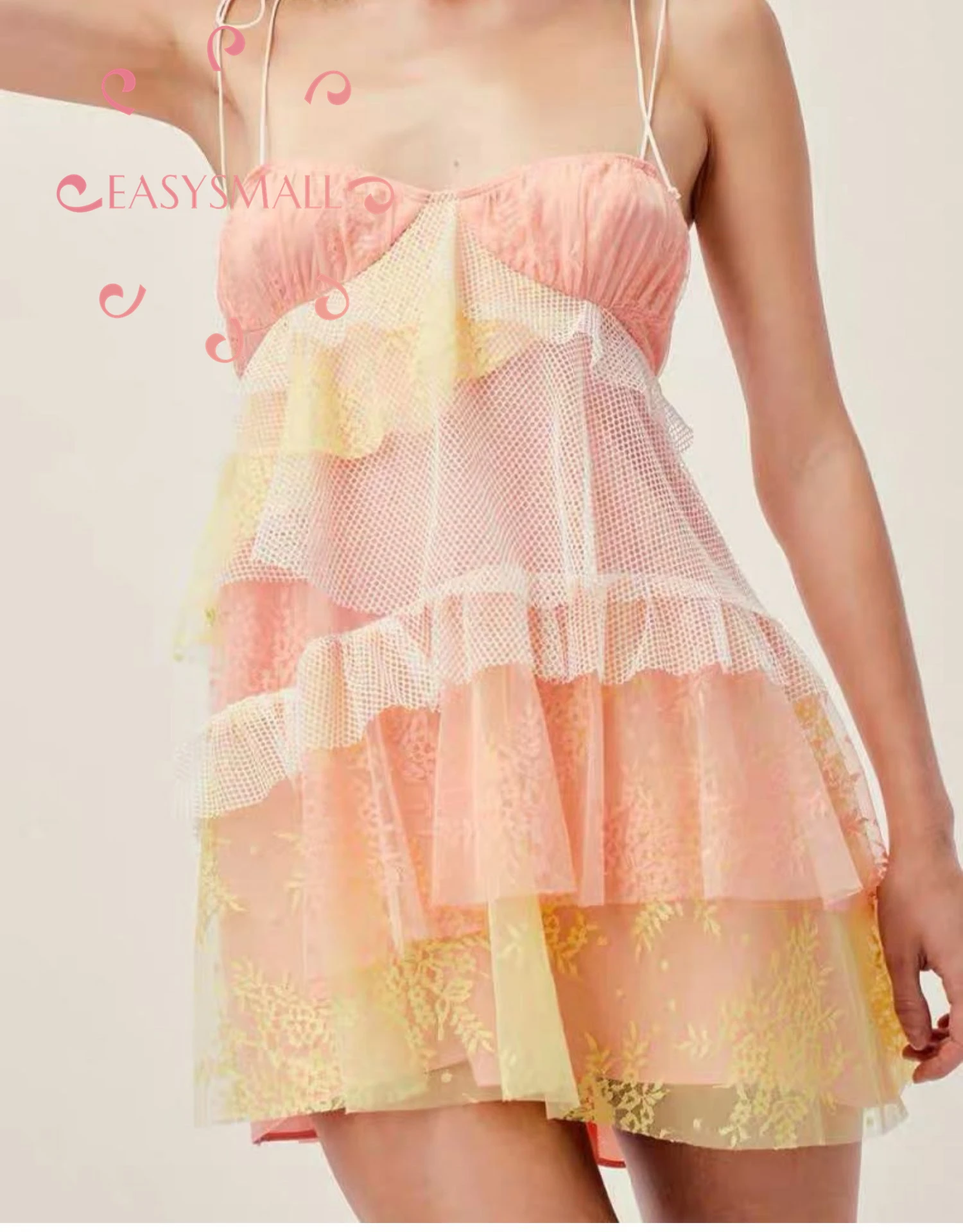 EASYSMALL For love lemons женское платье, летнее пляжное сексуальное платье с открытой спиной, высококачественное цветочное кружевное платье с оборками и высокой талией, платья без рукавов